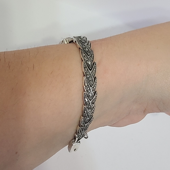 Vintage Art Deco Sterling Silver Purple Amethyst Marcasite Crystal Bracelet - Picture 11 of 15